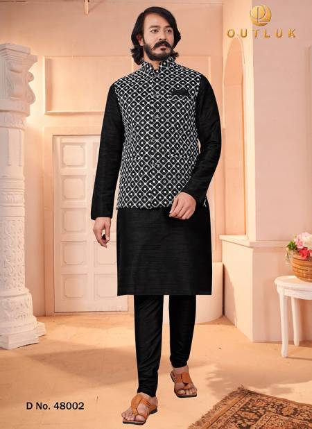 Black Colour New Latest Party Wear Kurta Pajama With Jacket Mens Collection 48002